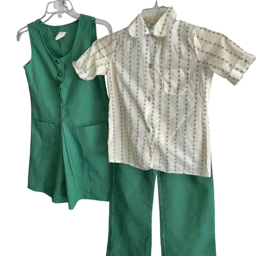 Vintage Official Girl Scout 70s Uniform‎ 3 Piece Set Juniors Size 8-10 Clover
